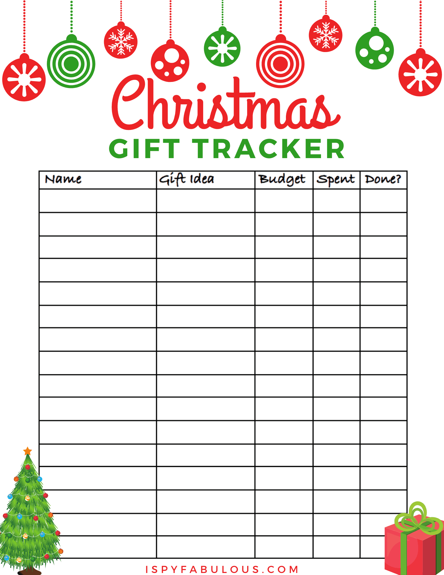 Free Christmas Gift Tracker Printable I Spy Fabulous