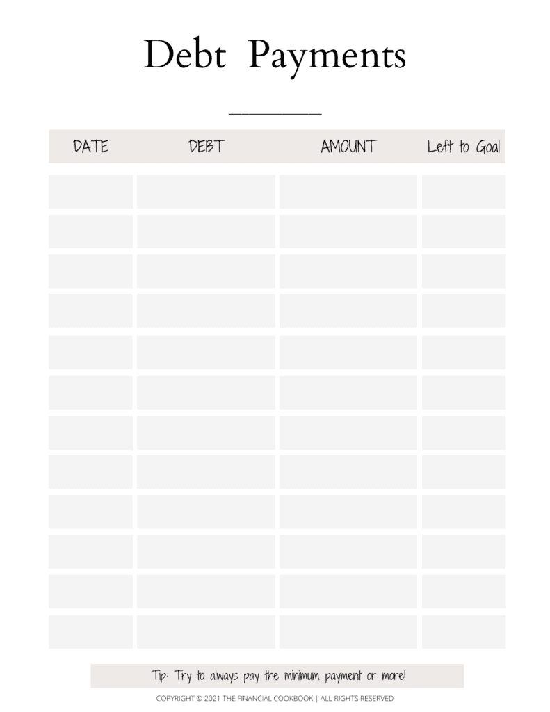 Free Debt Payoff Tracker Printable Pdf
