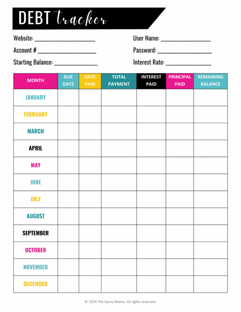 Free Debt Tracker Printable Collection 3 Printables 