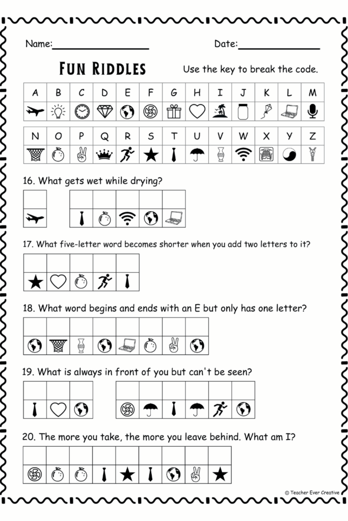 Free Fun Learning Printable Fun Riddles Code Breaker Elementary 