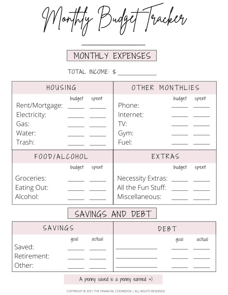 Free Monthly Expense Tracker Printable