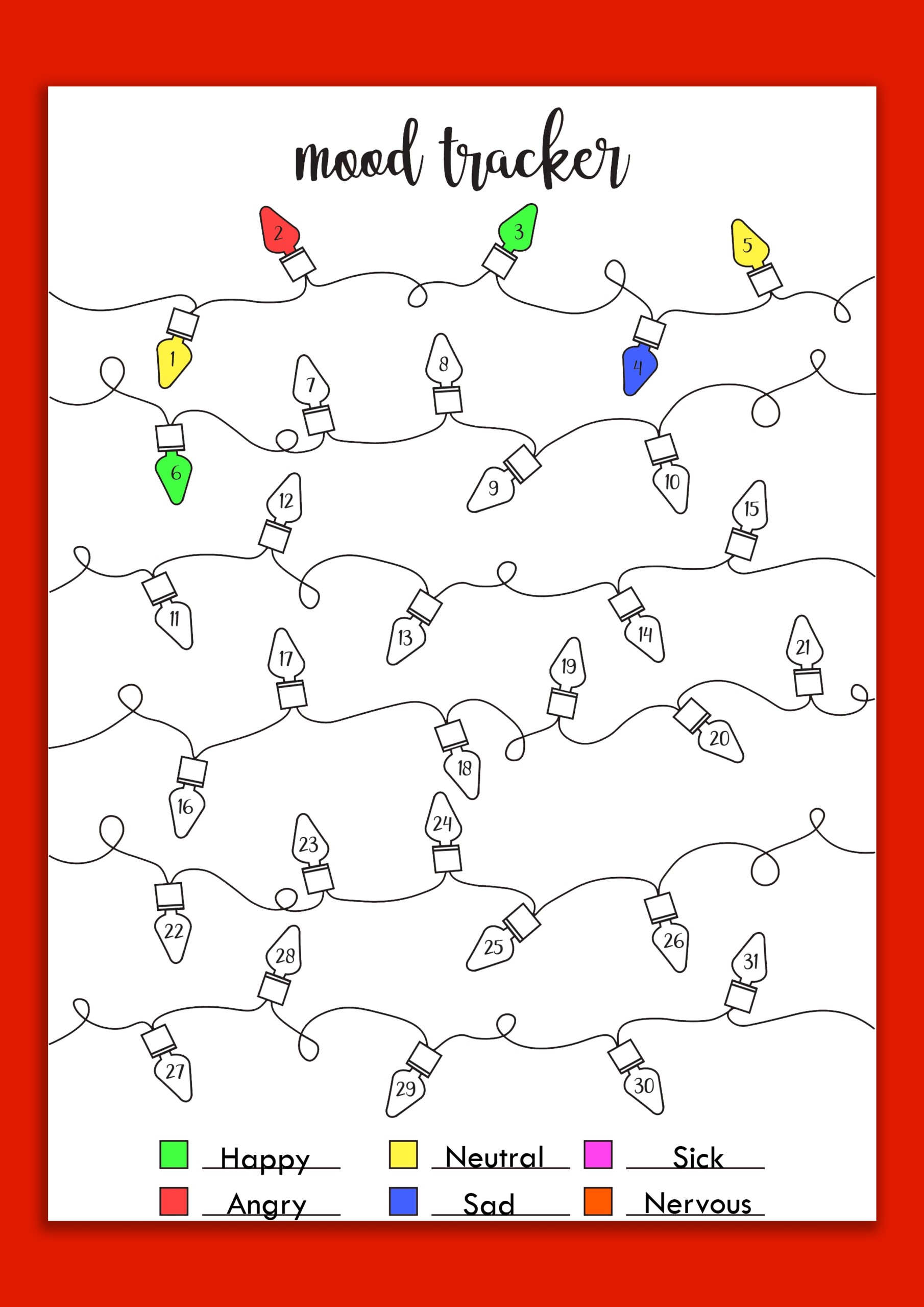 FREE Monthly Mood Tracker Printable Holiday Lights 365 Days Of Dana