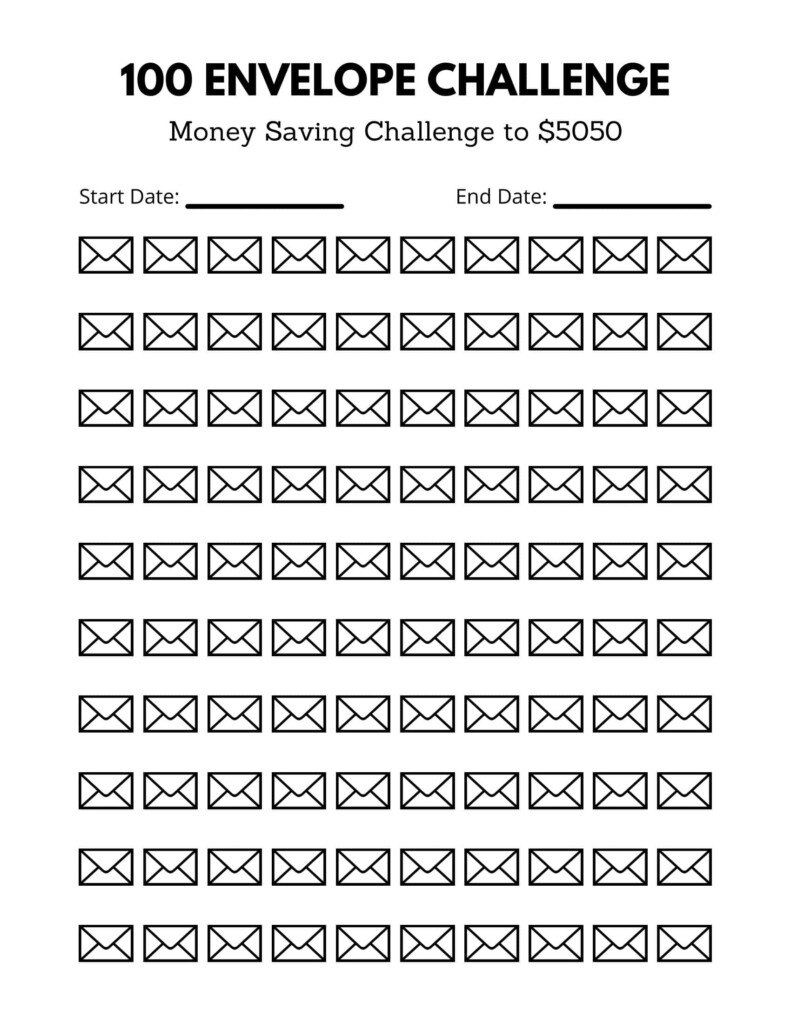 Free Printable 100 Envelope Challenge Templates PDF Chart