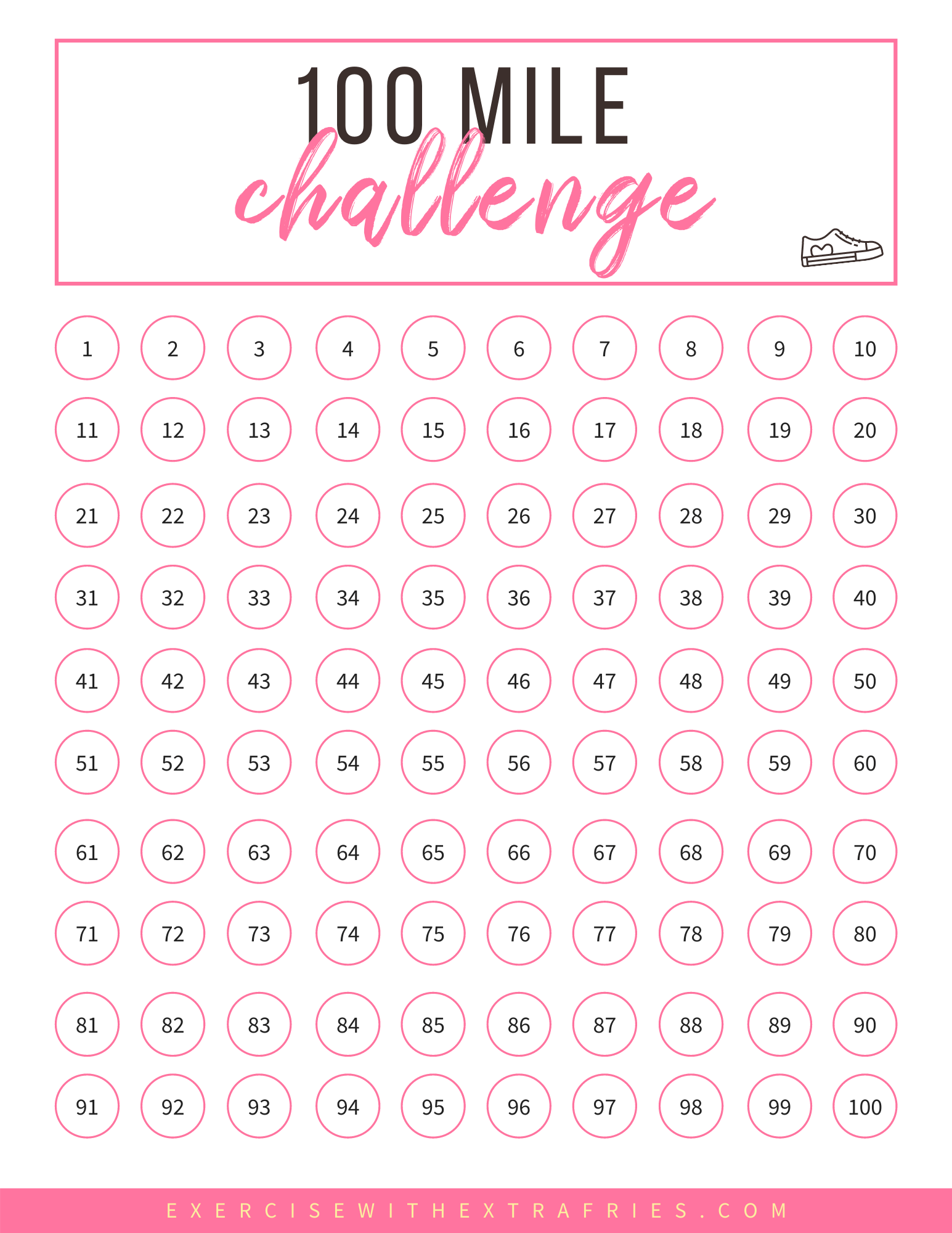 Free Printable 100 Mile Challenge