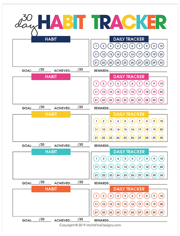 Free Printable 30 Day Habit Tracker FREE Printables