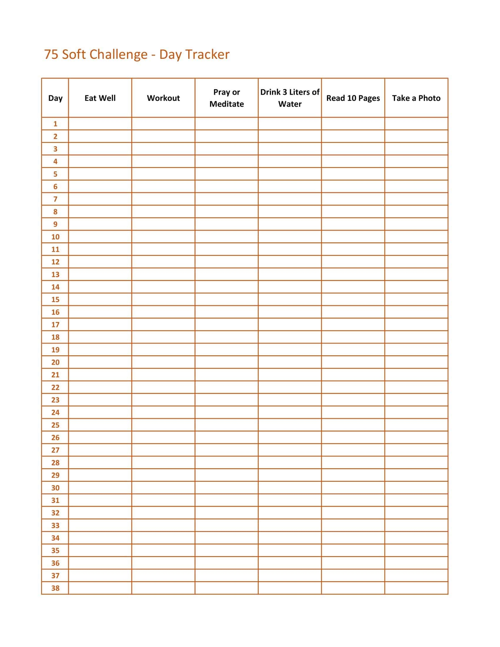 Free Printable 75 Day Soft Challenge Templates PDF Checklist Tracker