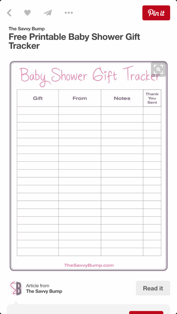 Free Printable Baby Shower Gift Tracker