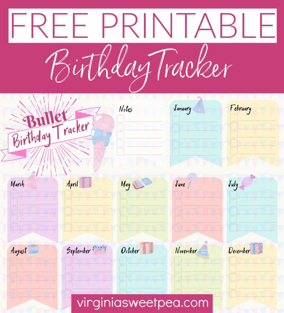 Free Printable Birthday Tracker Sweet Pea