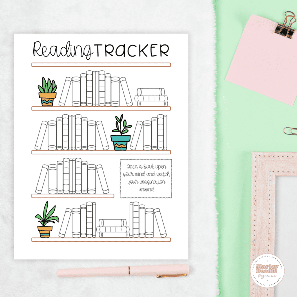 Free Printable Bookshelf Reading Tracker 50 Books Marley Doodle 