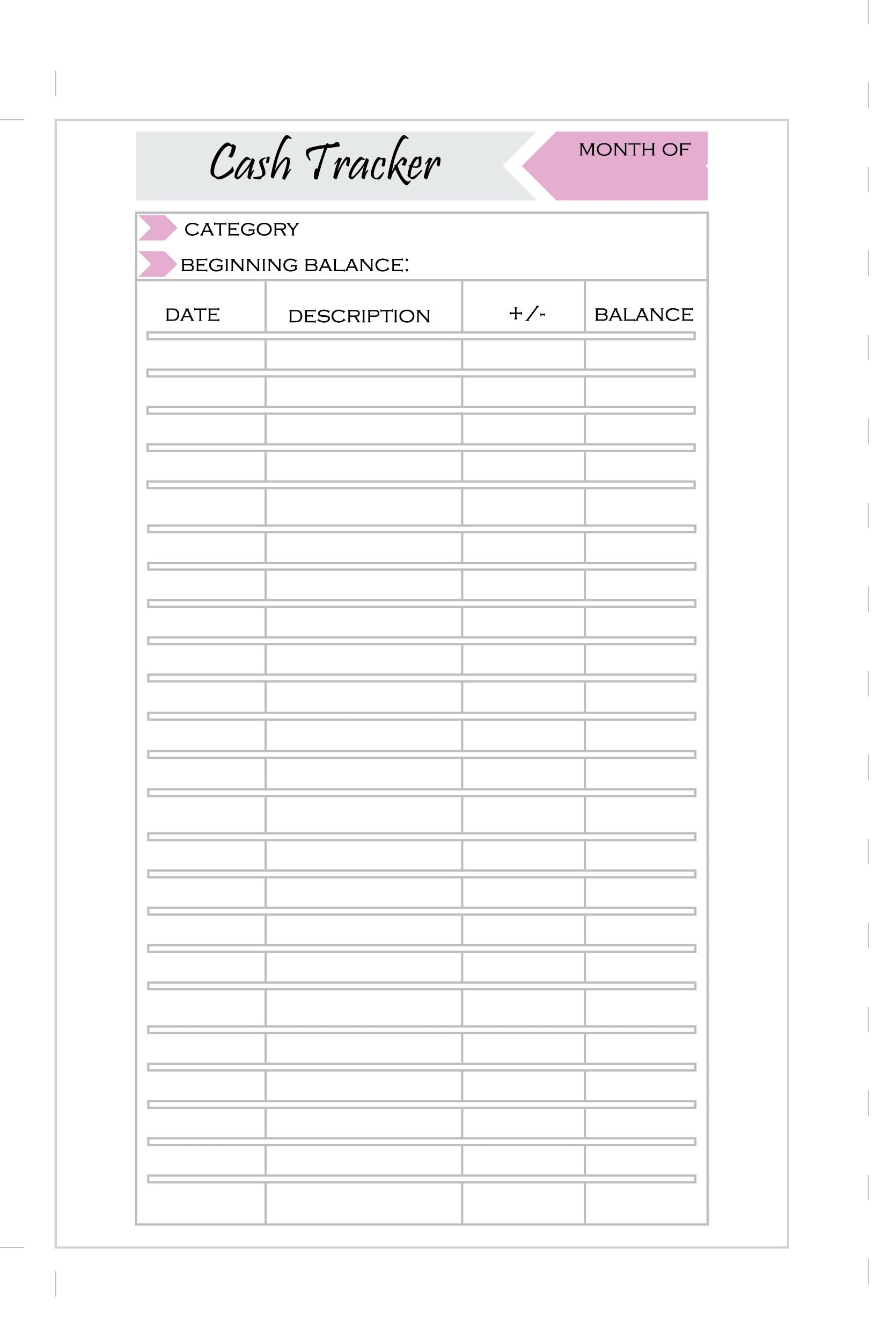 Free Printable Cash Envelope Tracker