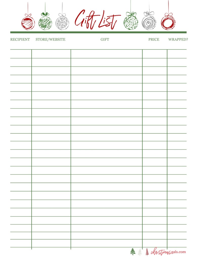 Free Printable Christmas Gift Tracker