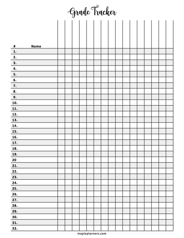Free Printable Grade Tracker Template