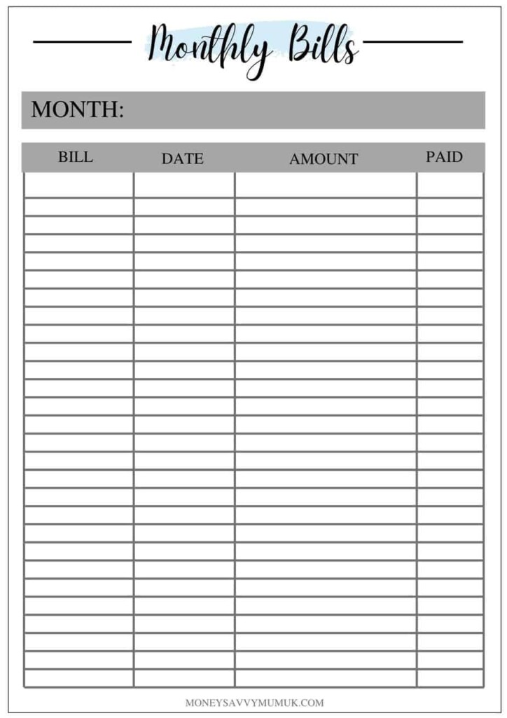 Free Printable Monthly Bill Tracker Printable Templates NBKomputer