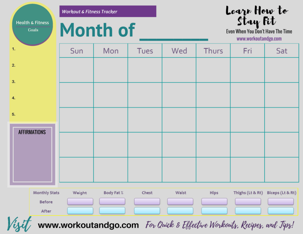 Free Printable Monthly Workout And Fitness Tracker