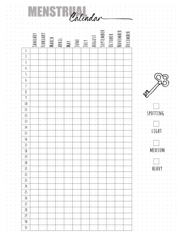 FREE Printable Period Tracker Bullet Journal Customizable