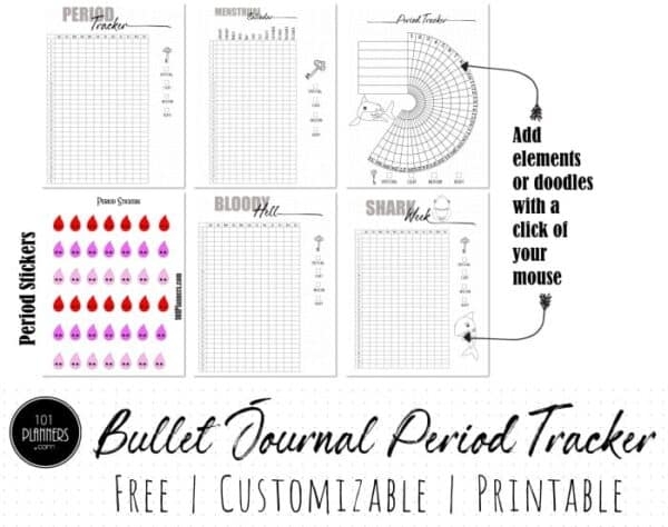 FREE Printable Period Tracker Bullet Journal Customizable