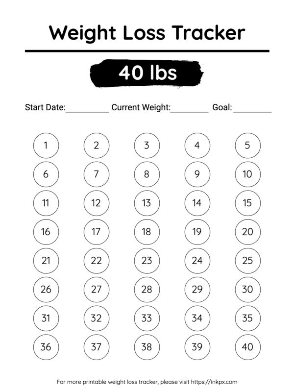 Free Printable Simple 40 Lbs Visual Weight Loss Tracker InkPx