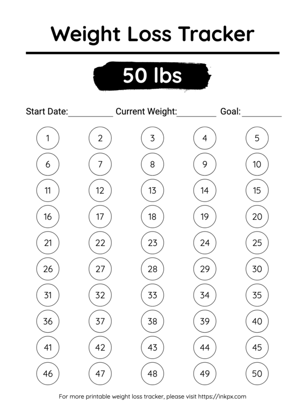 Free Printable Simple 50 Lbs Visual Weight Loss Tracker InkPx