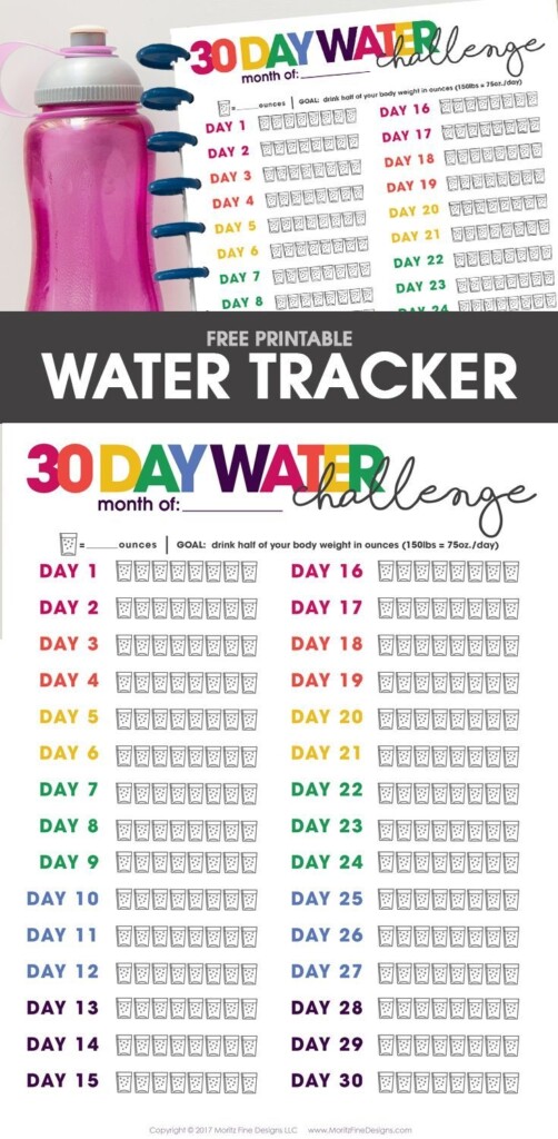 Free Printable Water Tracker 30 Day Challenge Fitness Goals 