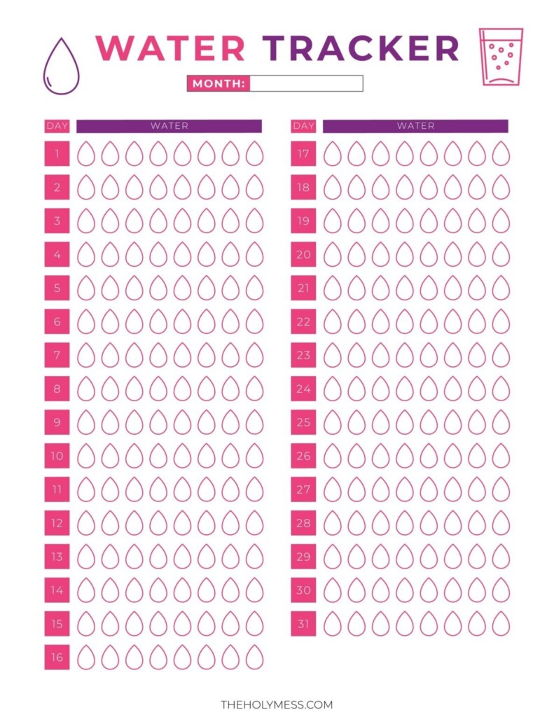 Free Printable Water Tracker For Health The Holy Mess