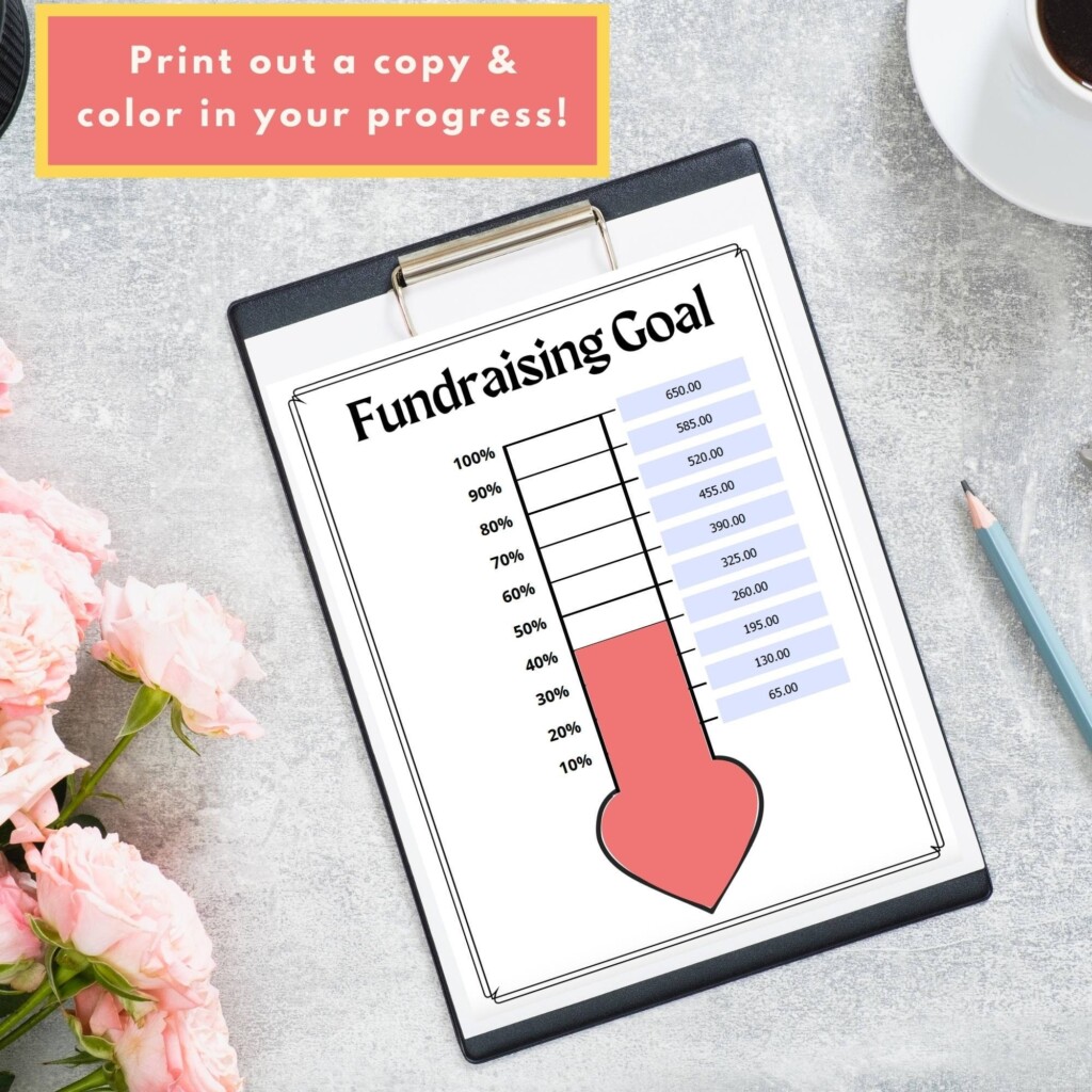 Fundraising Goal Tracker Printable Donation Goal Tracker Fillable 