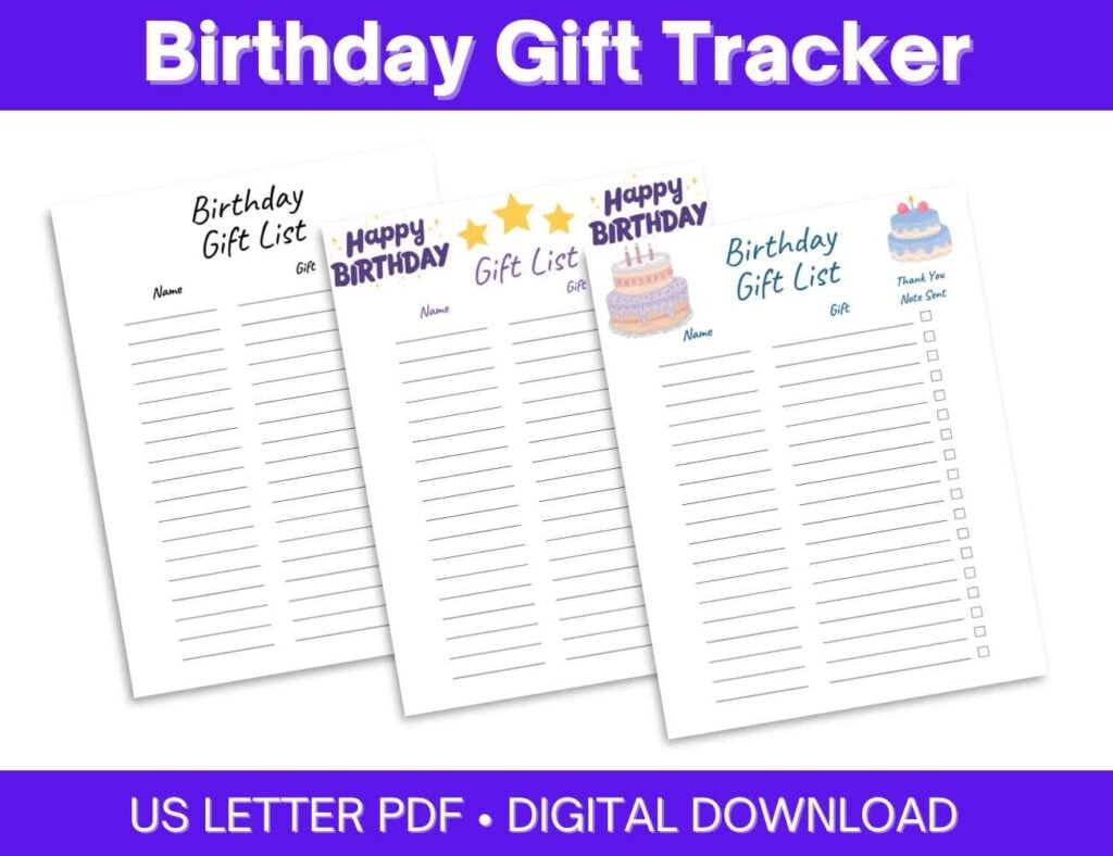Gift List Tracker Printable Templates With Thank You Note Check Box