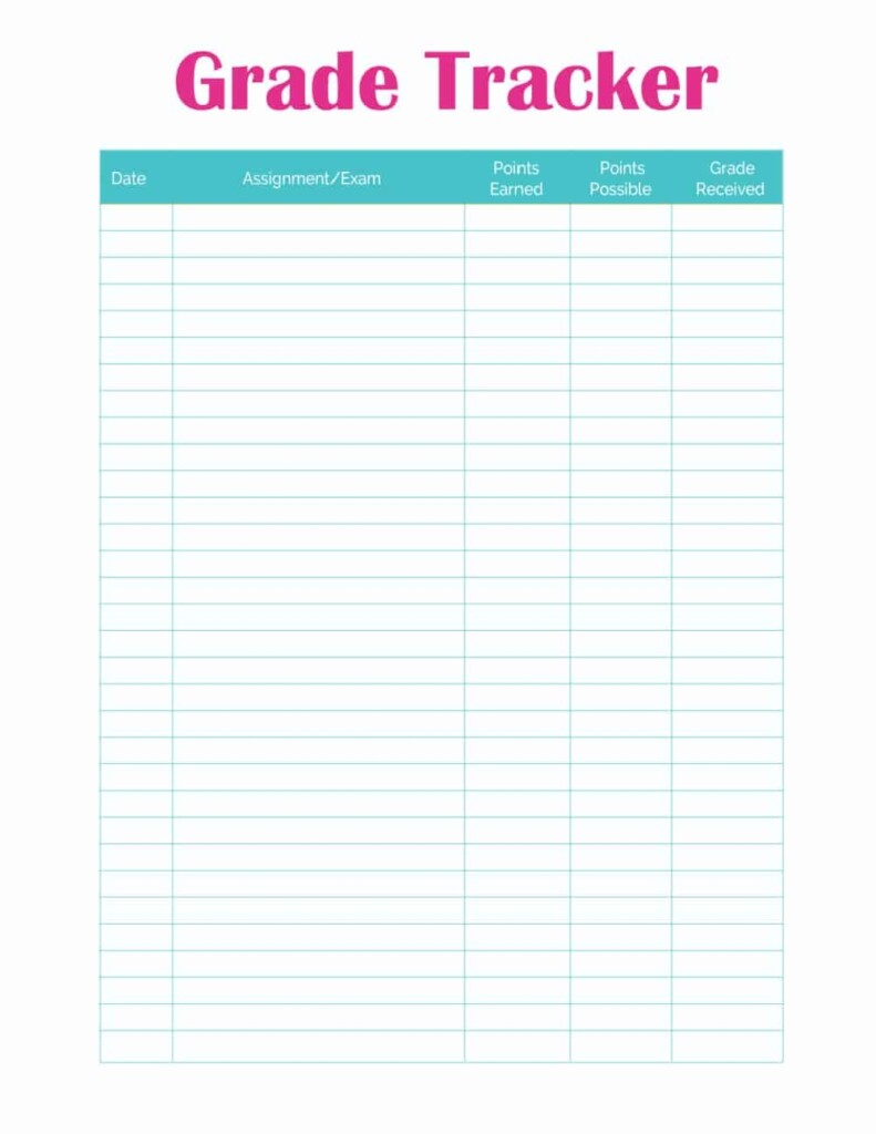 Grade Tracker Printable