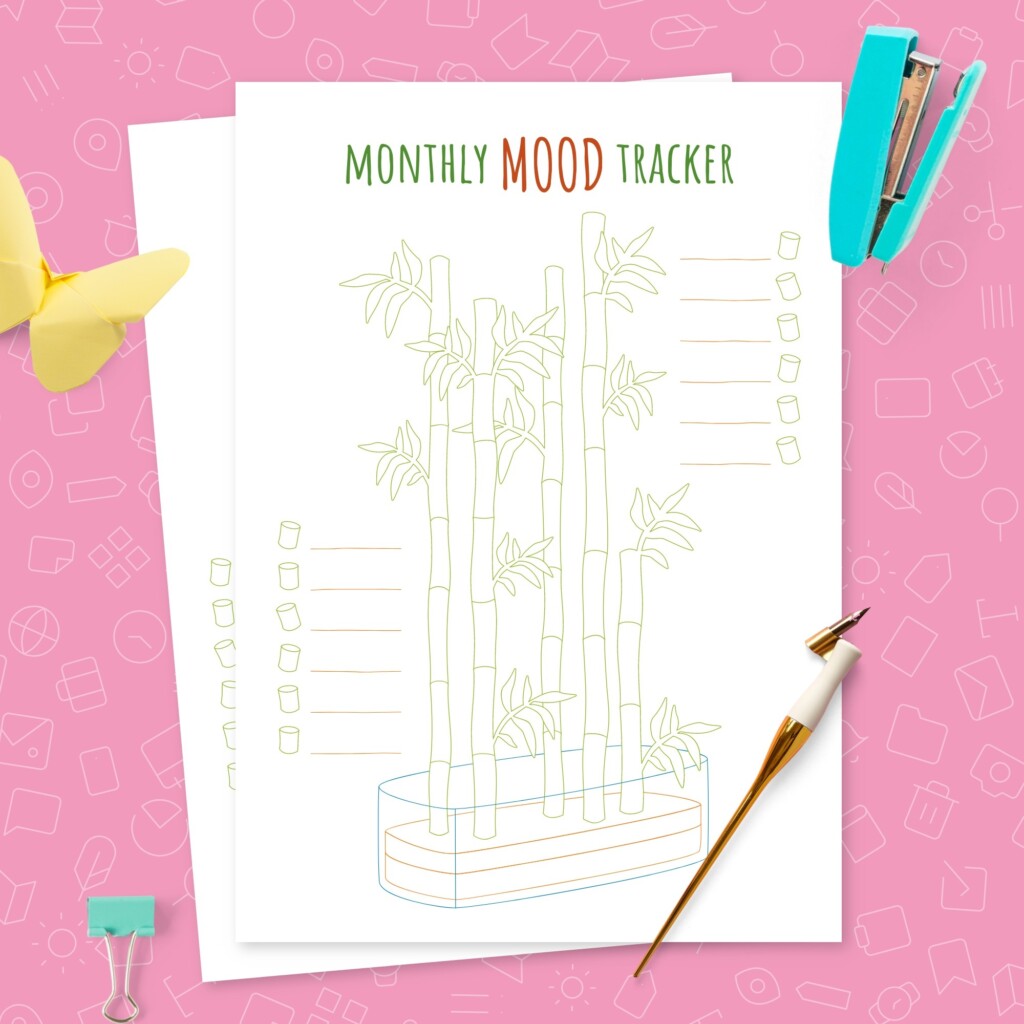 Green Bamboo BuJo Mood Tracker Template Template Printable PDF