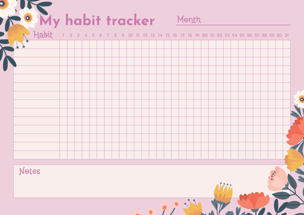 Habit Tracker Aesthetic Monthly With Flowers Lilac Free Download 