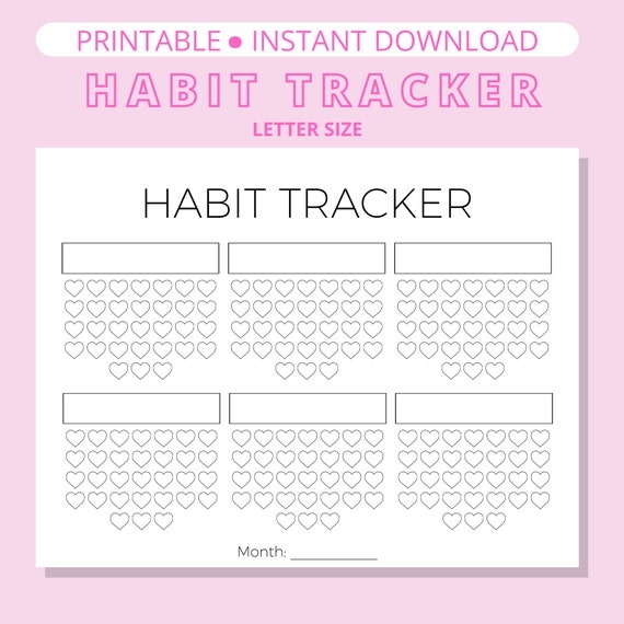Habit Tracker Monthly Tracker Letter Size PDF Printable Hearts Etsy