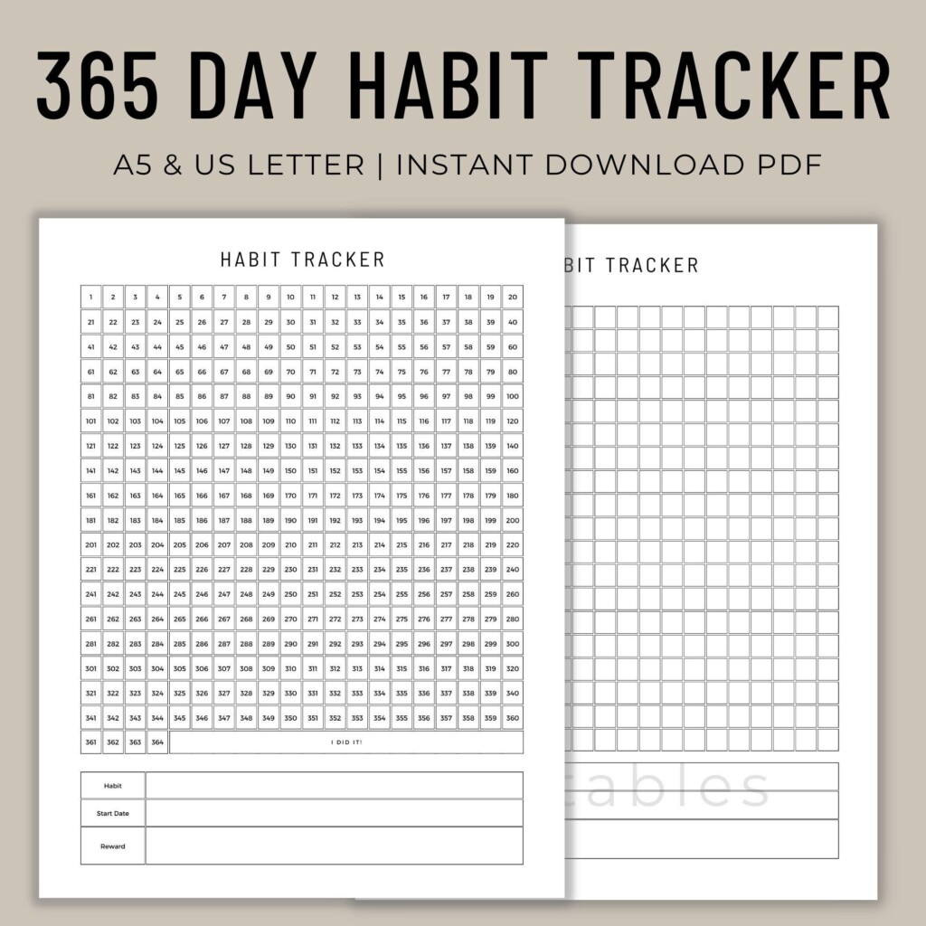 Habit Tracker Printable 365 Days Habit Tracker Yearly Habit Tracker 