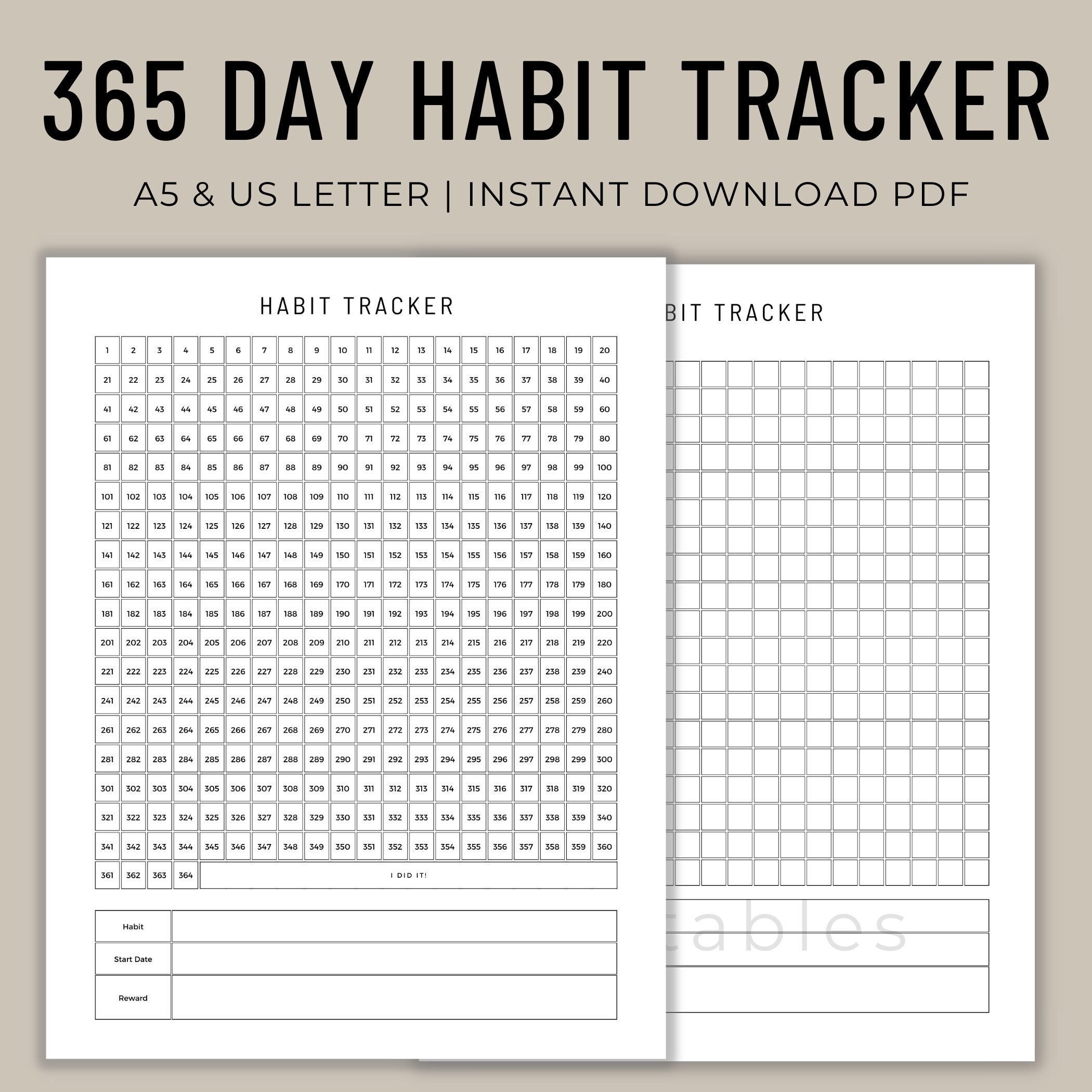 Habit Tracker Printable 365 Days Habit Tracker Yearly Habit Tracker