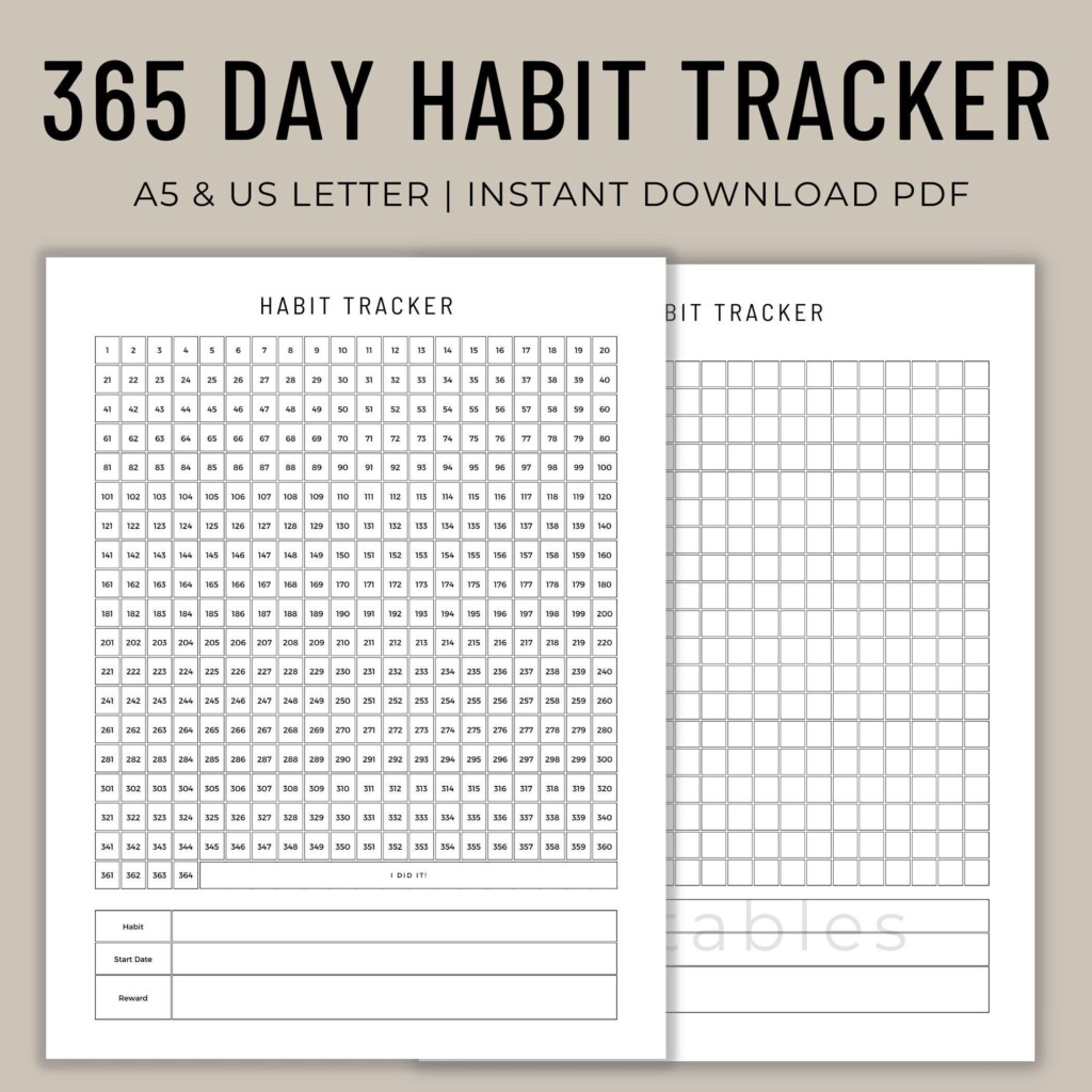 Habit Tracker Printable 365 Days Habit Tracker Yearly Habit Tracker Etsy
