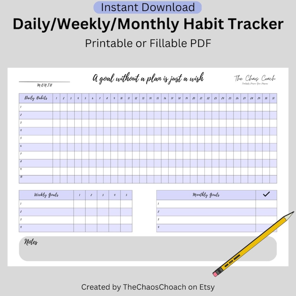 Habit Tracker Printable For Accountability And Goal Setting Habit 