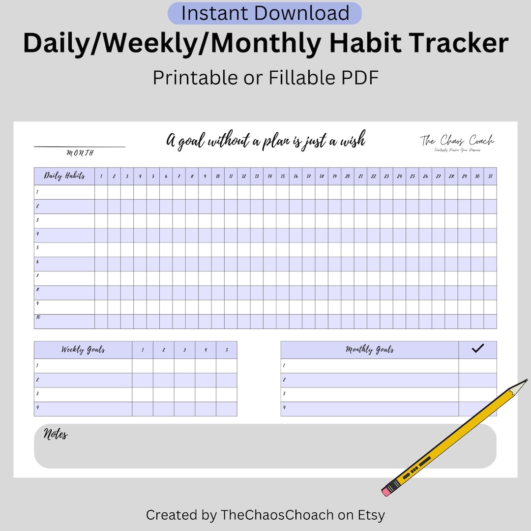 Habit Tracker Printable For Accountability And Goal Setting Habit