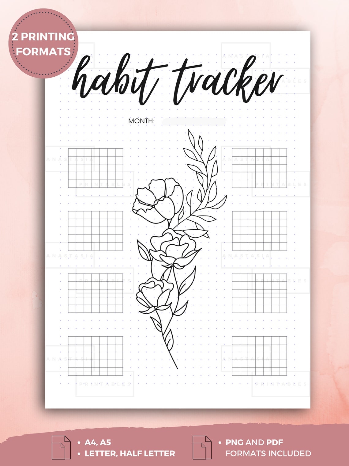 Habit Tracker Printable Monthly Habits For Bujo Or Planner Etsy