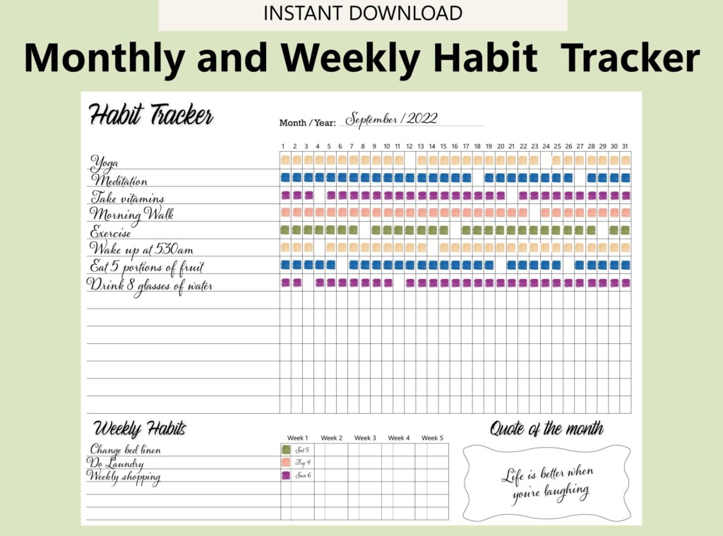 Habit Tracker Printable Monthly Tracking Weekly Tracking Chart List 