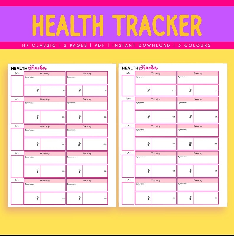 Health Tracker Printable HP Classic Digital Download Planner Etsy