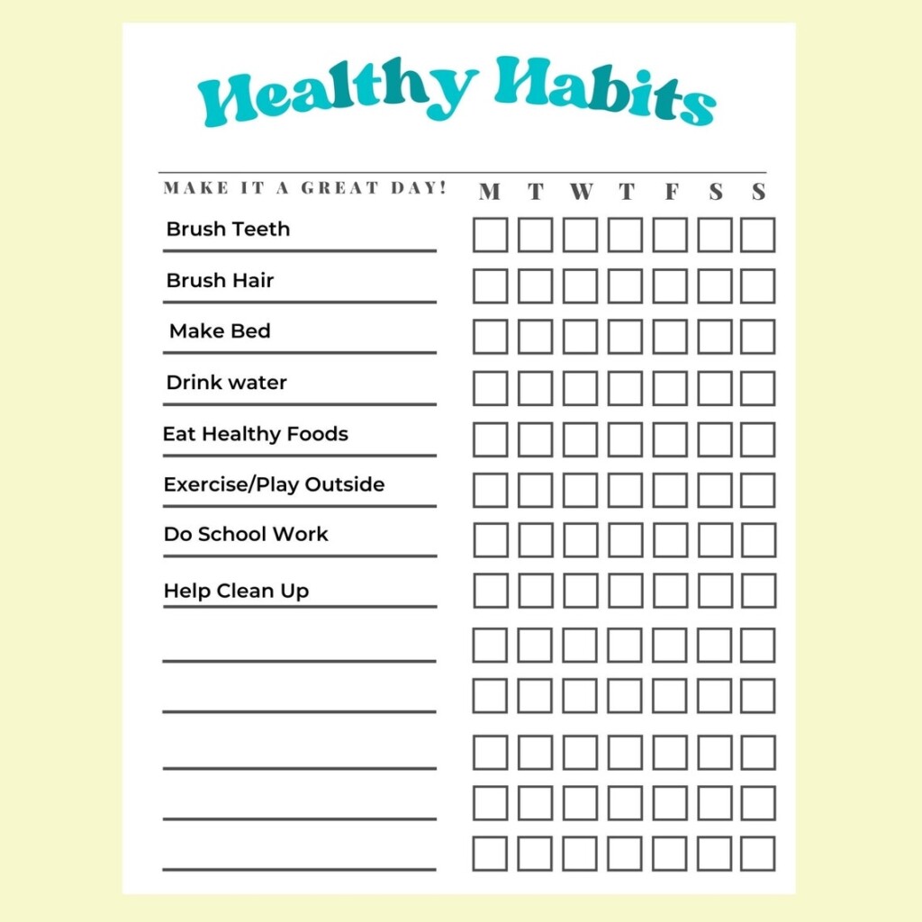 Healthy Habits Checklist Kids Daily Routine Printable Daily Routine 