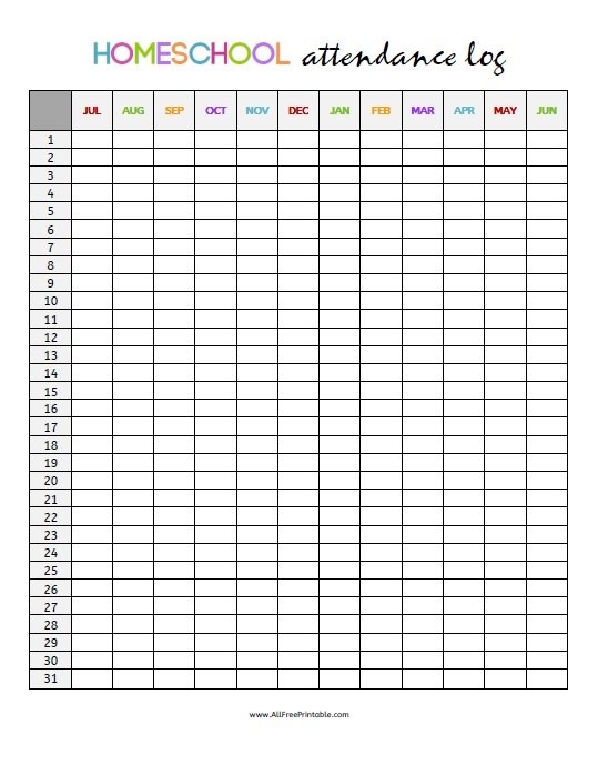 Homeschool Attendance Log Free Printable