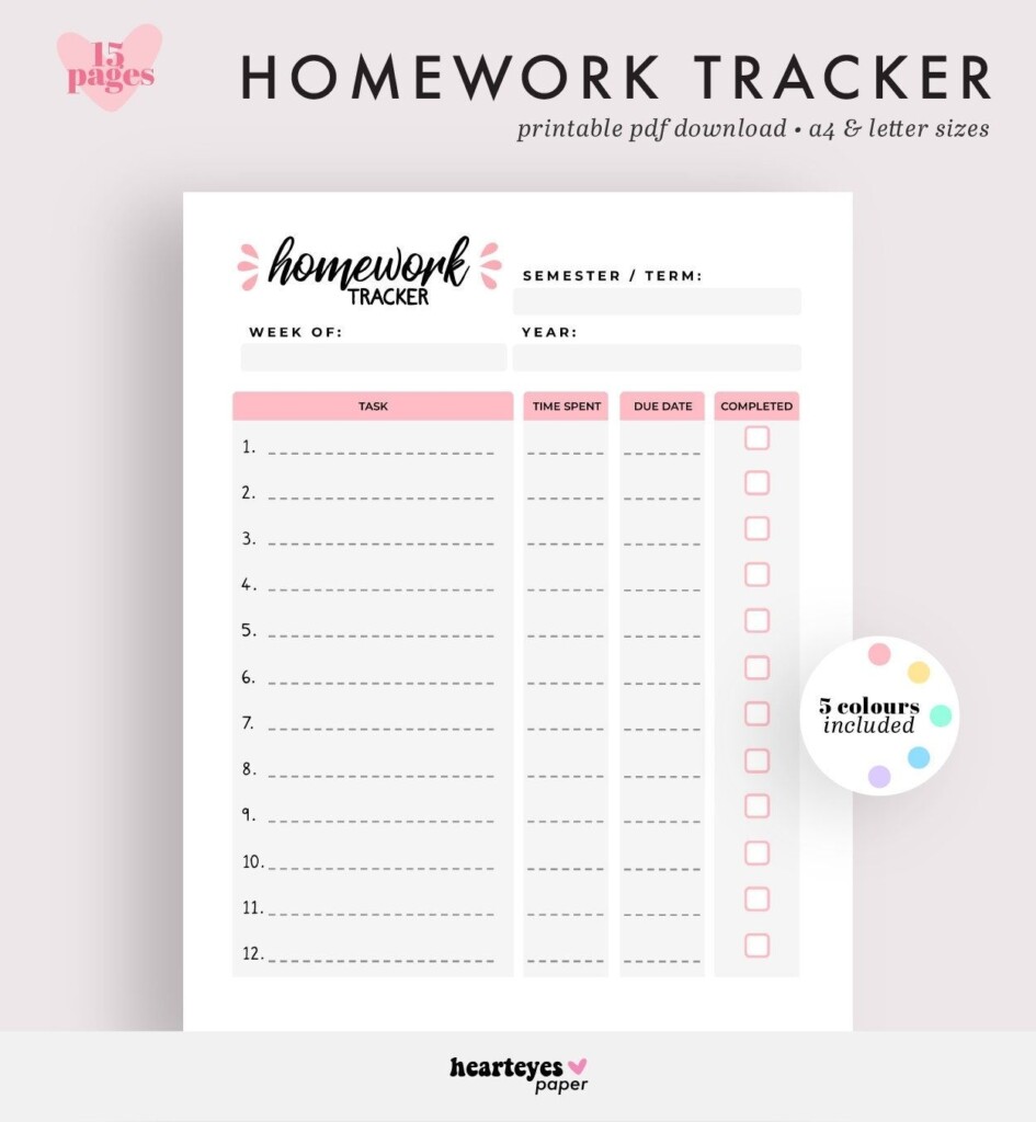 Homework Tracker Printable Planner Assignment Tracker Homework Planner 