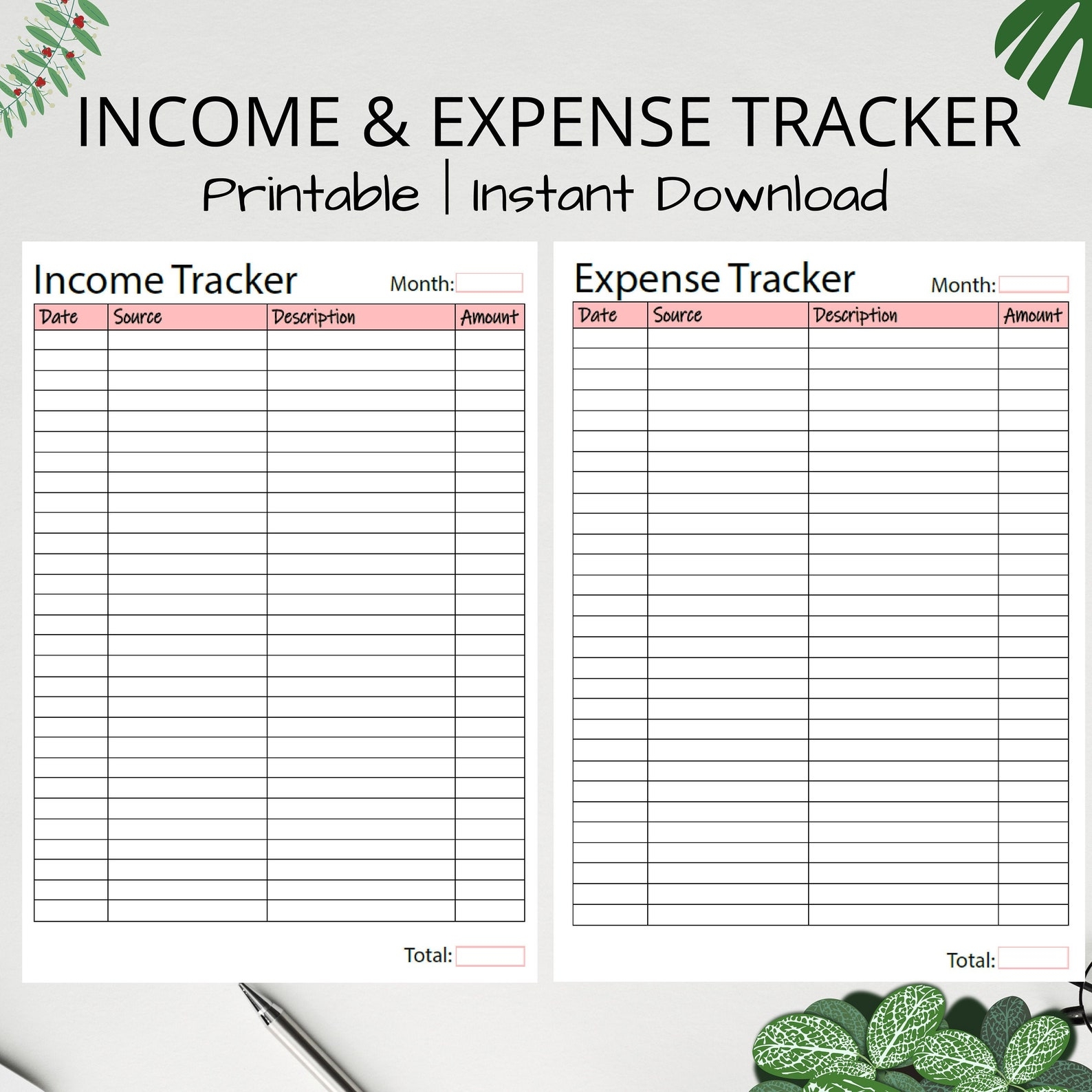 Income Expense Tracker Printable Money Tracker Monthly Budget