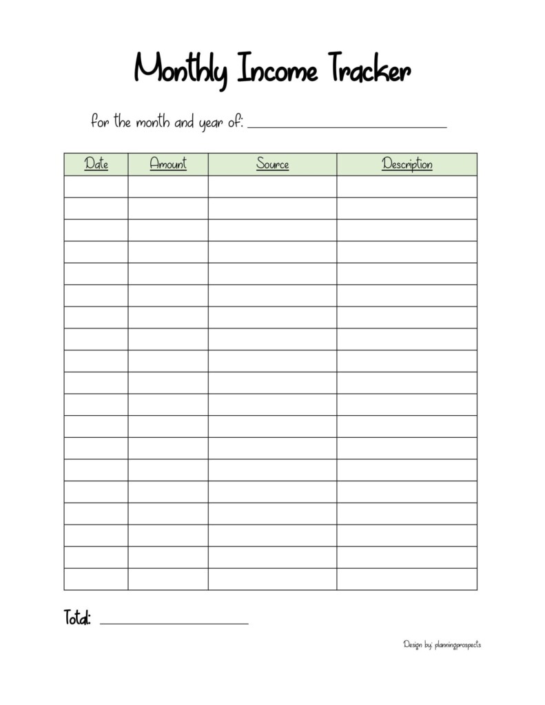 Income Tracker Printable