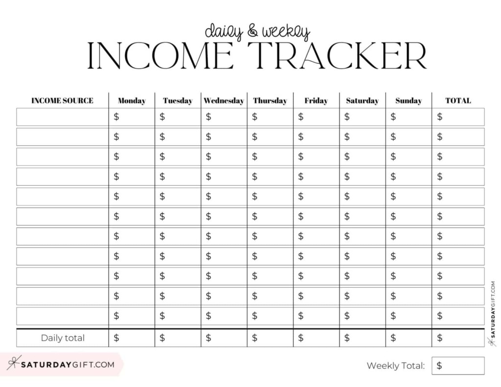 Income Tracker Printable 19 Cute Free Printable Templates