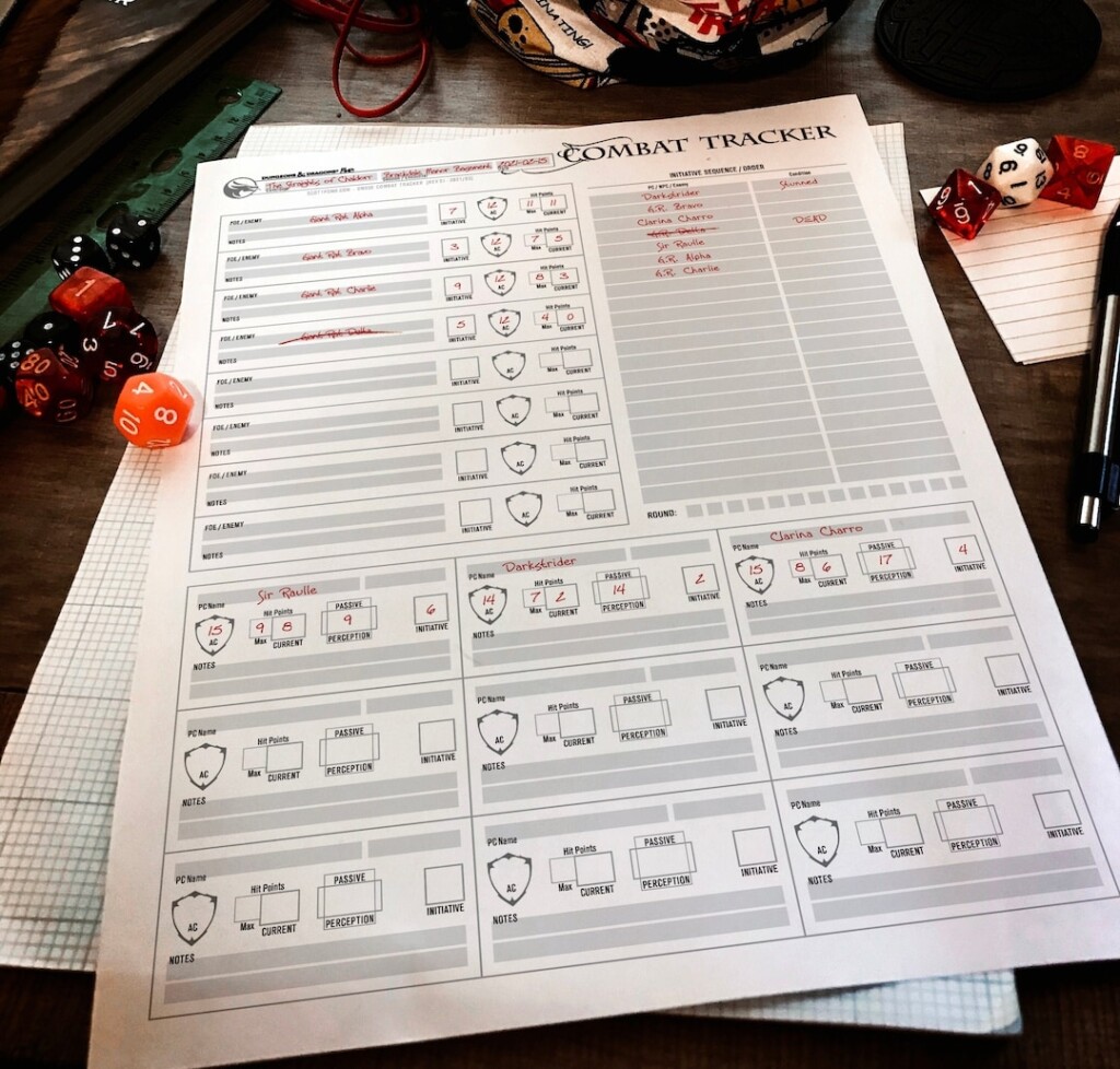 Initiative Tracker print Play Fillable Combat Encounter Planner 