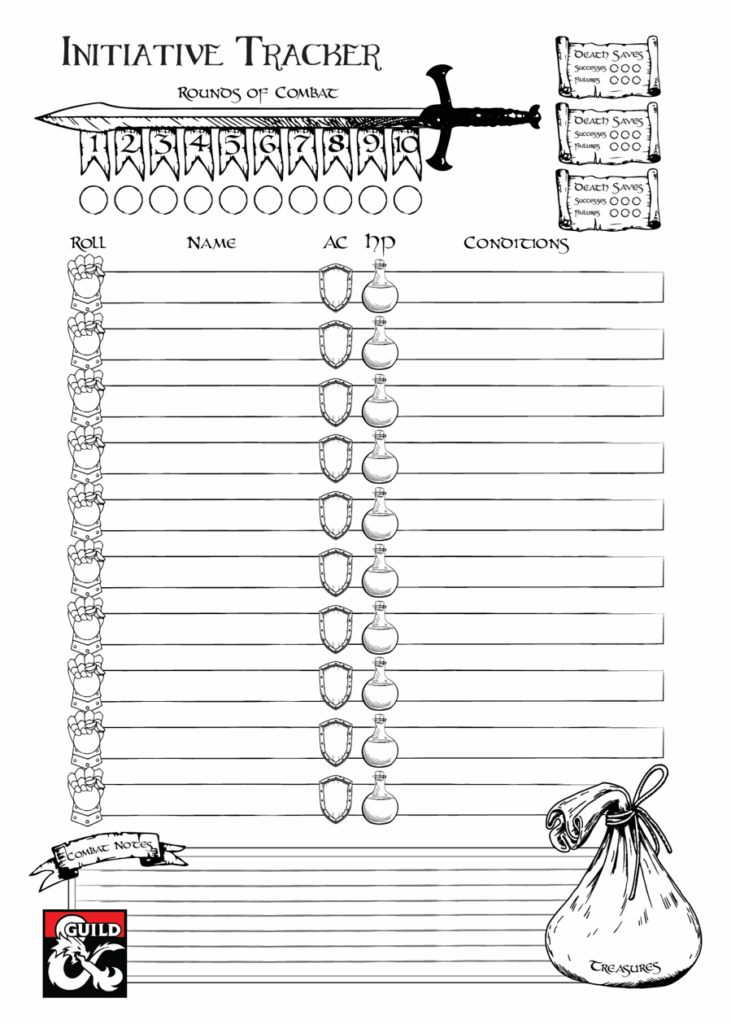 Initiative Tracker Sheet vers 1 Dungeon Masters Guild Dungeon 