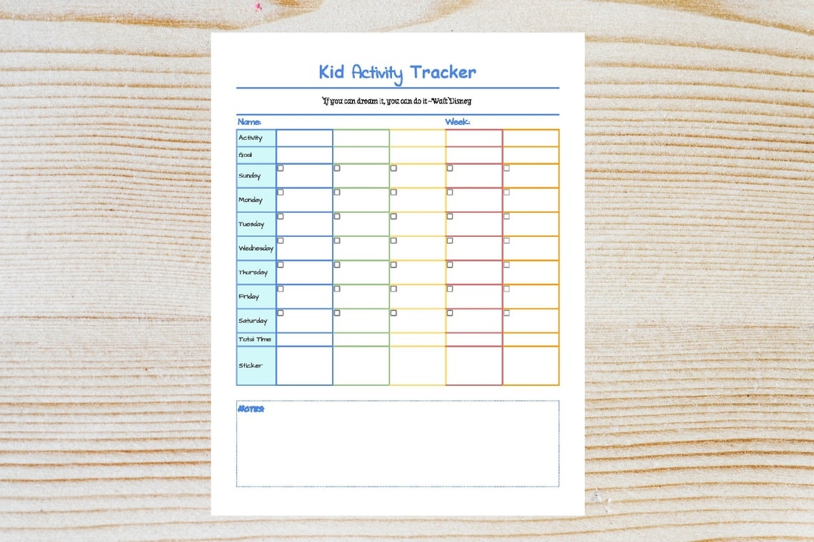Kid Activity Tracker Printable Pdf routine Chart activity Etsy