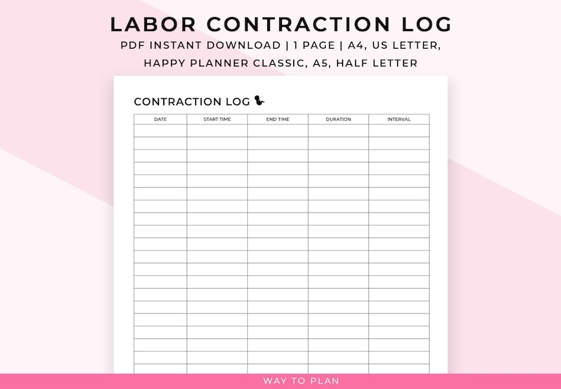 Labor Contraction Log Sheet Printable Labor Log Worksheet