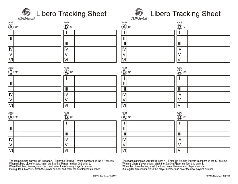 Libero Tracking Sheet Template USA Volleyball Download Printable PDF 
