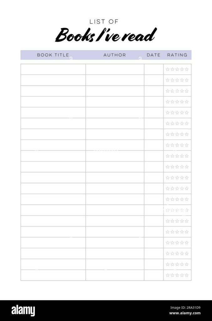 List Of Books I 39 ve Read Printable Reading Log Page A4 Stock Vector 